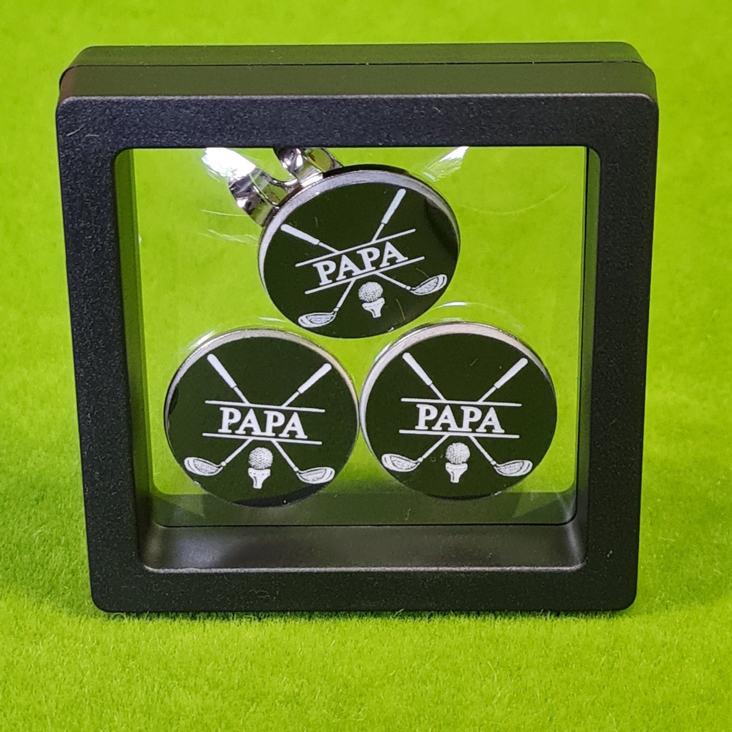 3 x 25mm Personalised Golf Ball Markers and Magnetic Hat Clip Father's Day Gift