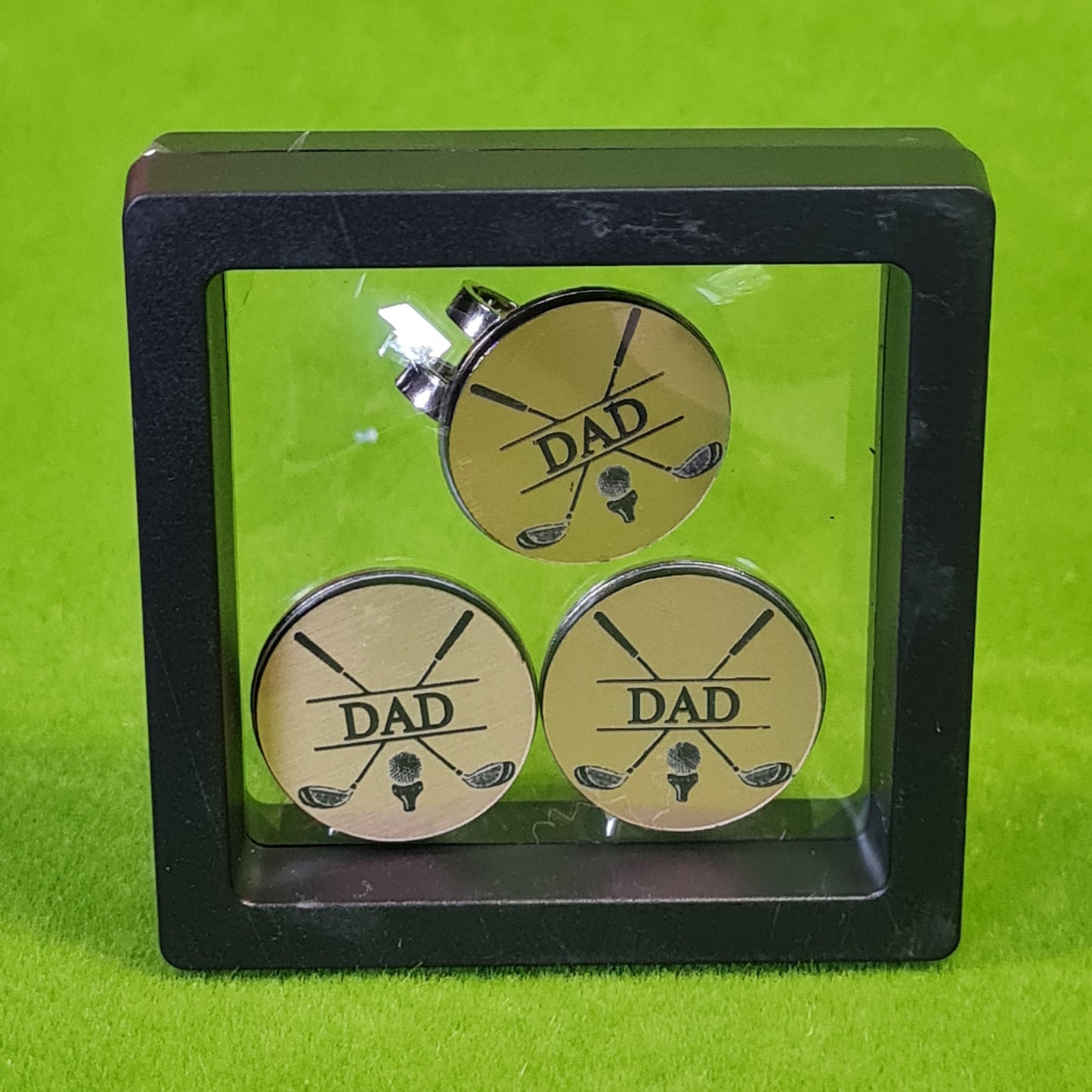 3 x 25mm Personalised Golf Ball Markers and Magnetic Hat Clip Father's Day Gift