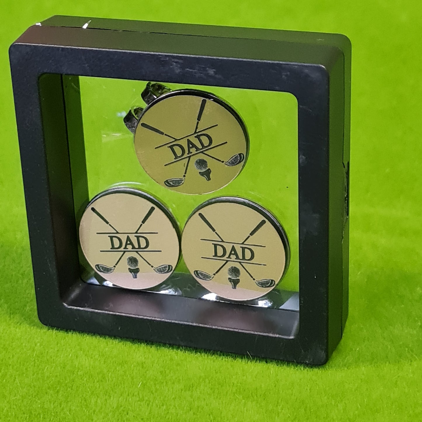 3 x 25mm Personalised Golf Ball Markers and Magnetic Hat Clip Father's Day Gift