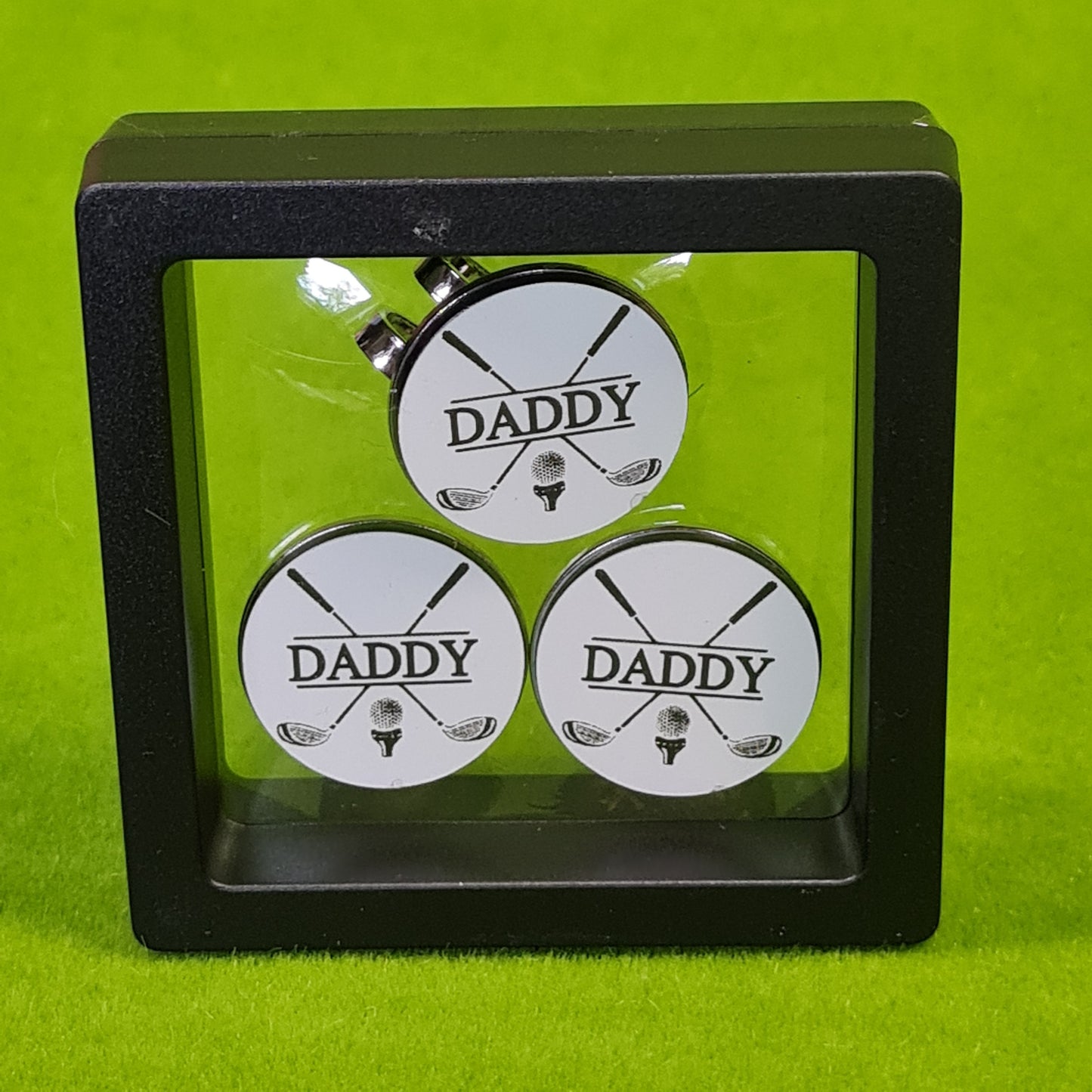 3 x 25mm Personalised Golf Ball Markers and Magnetic Hat Clip Father's Day Gift