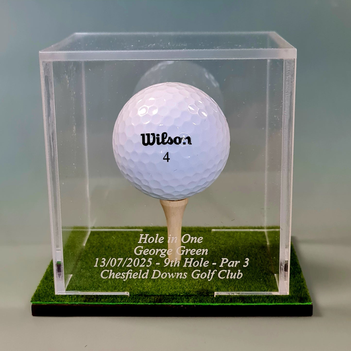 Golf Ball Display Stand Personalised Base Case Hole in One - Eagle - Birdie -Par