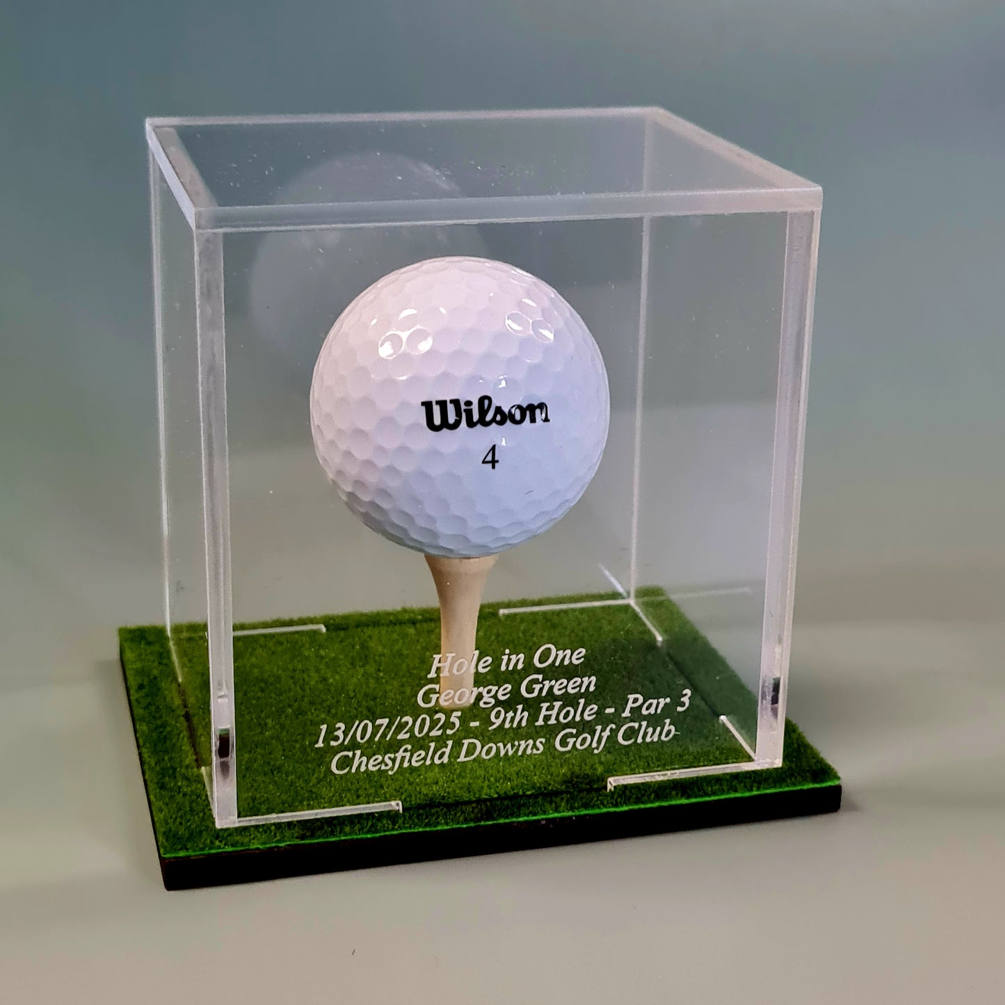 Golf Ball Display Stand Personalised Base Case Hole in One - Eagle - Birdie -Par