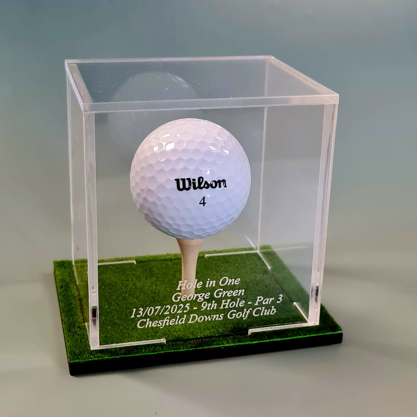 Golf Ball Display Stand Personalised Base Case Hole in One - Eagle - Birdie -Par