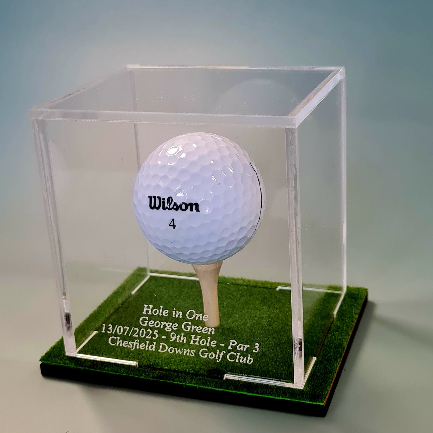 Golf Ball Display Stand Personalised Base Case Hole in One - Eagle - Birdie -Par
