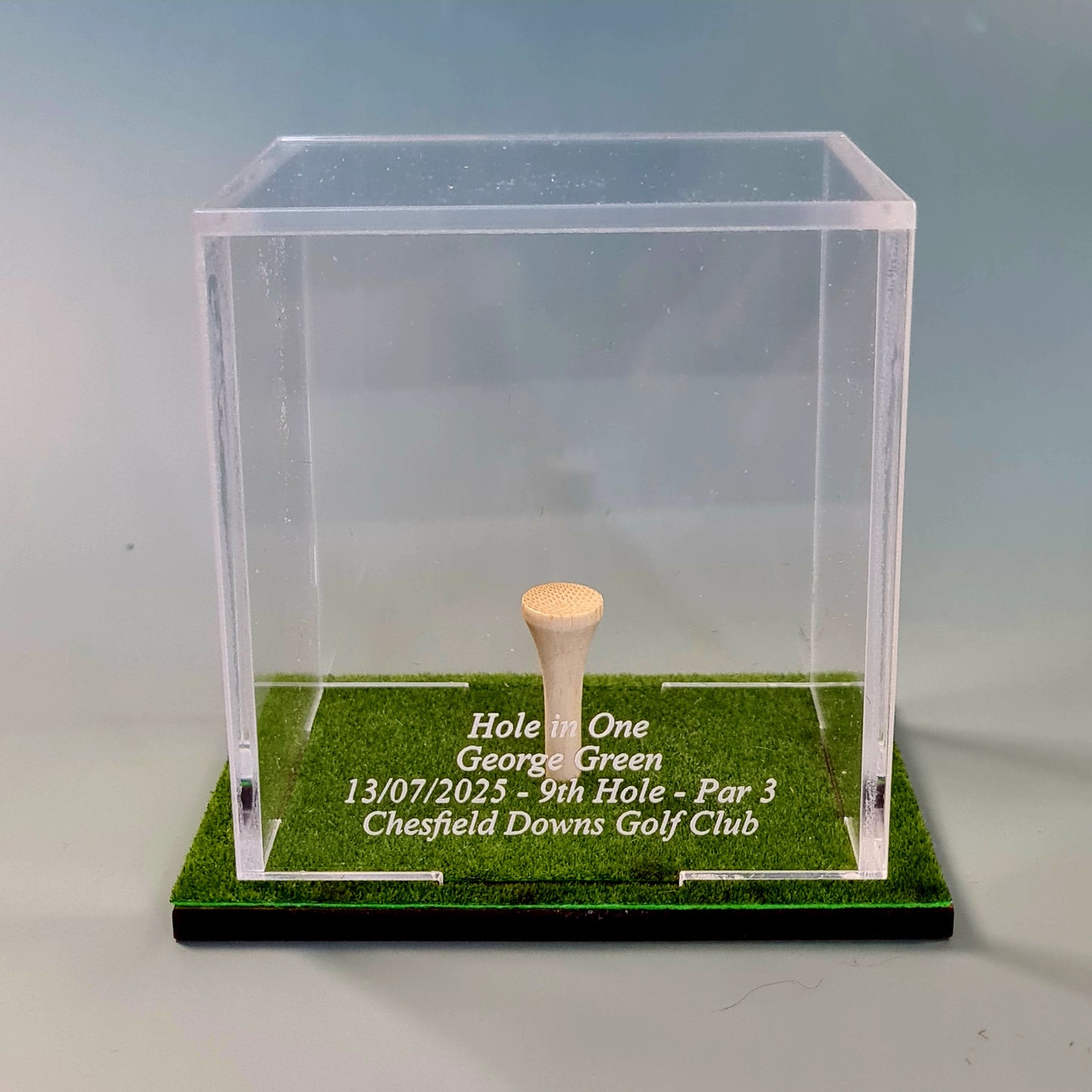 Golf Ball Display Stand Personalised Base Case Hole in One - Eagle - Birdie -Par