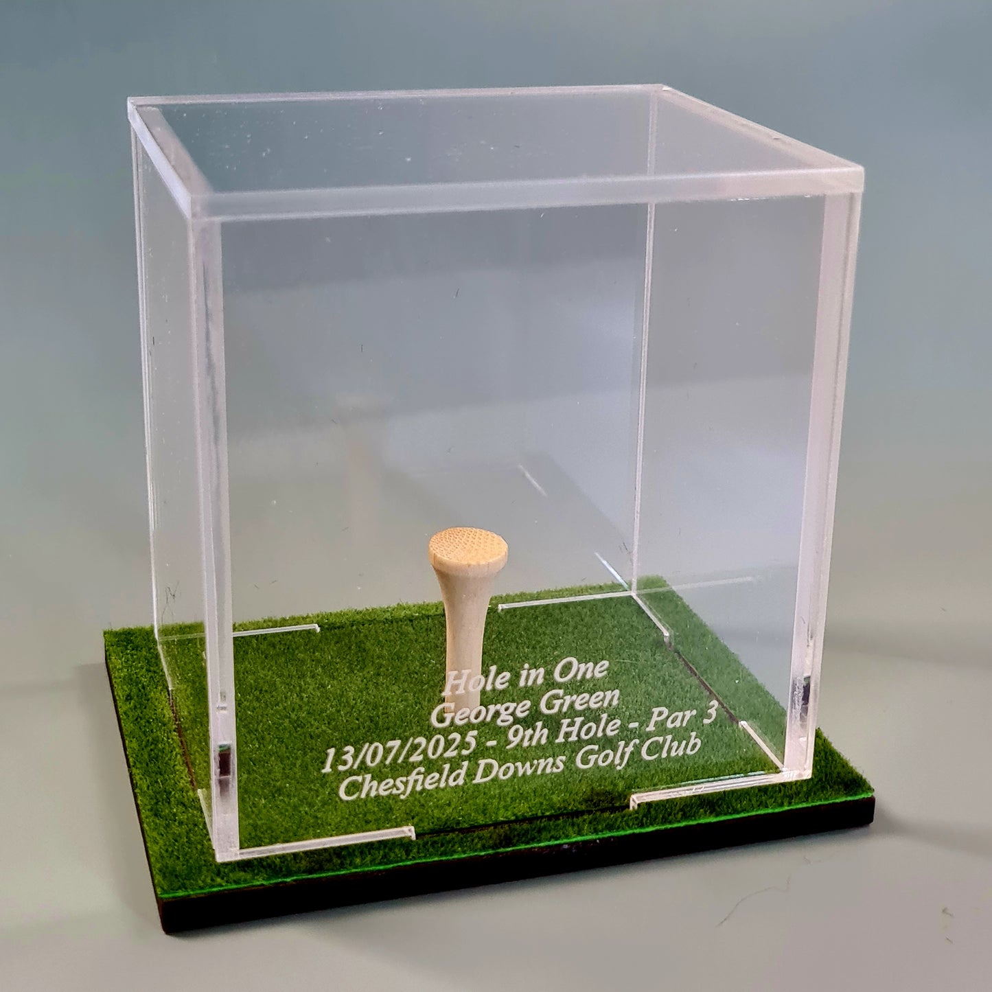 Golf Ball Display Stand Personalised Base Case Hole in One - Eagle - Birdie -Par