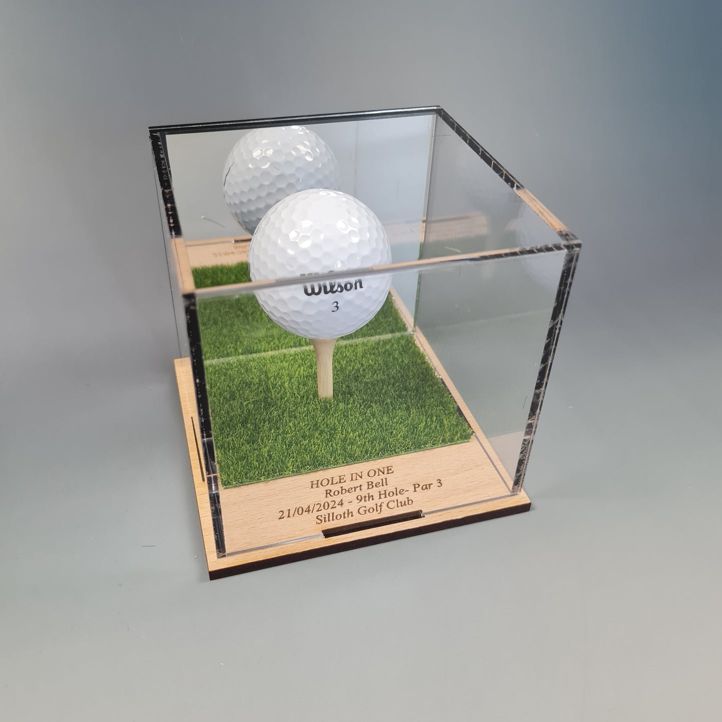 Golf Ball Display Stand Personalised Base Case Hole in One Club Champion Competition Prize Gift Nearest Pin Putting Longest Drive