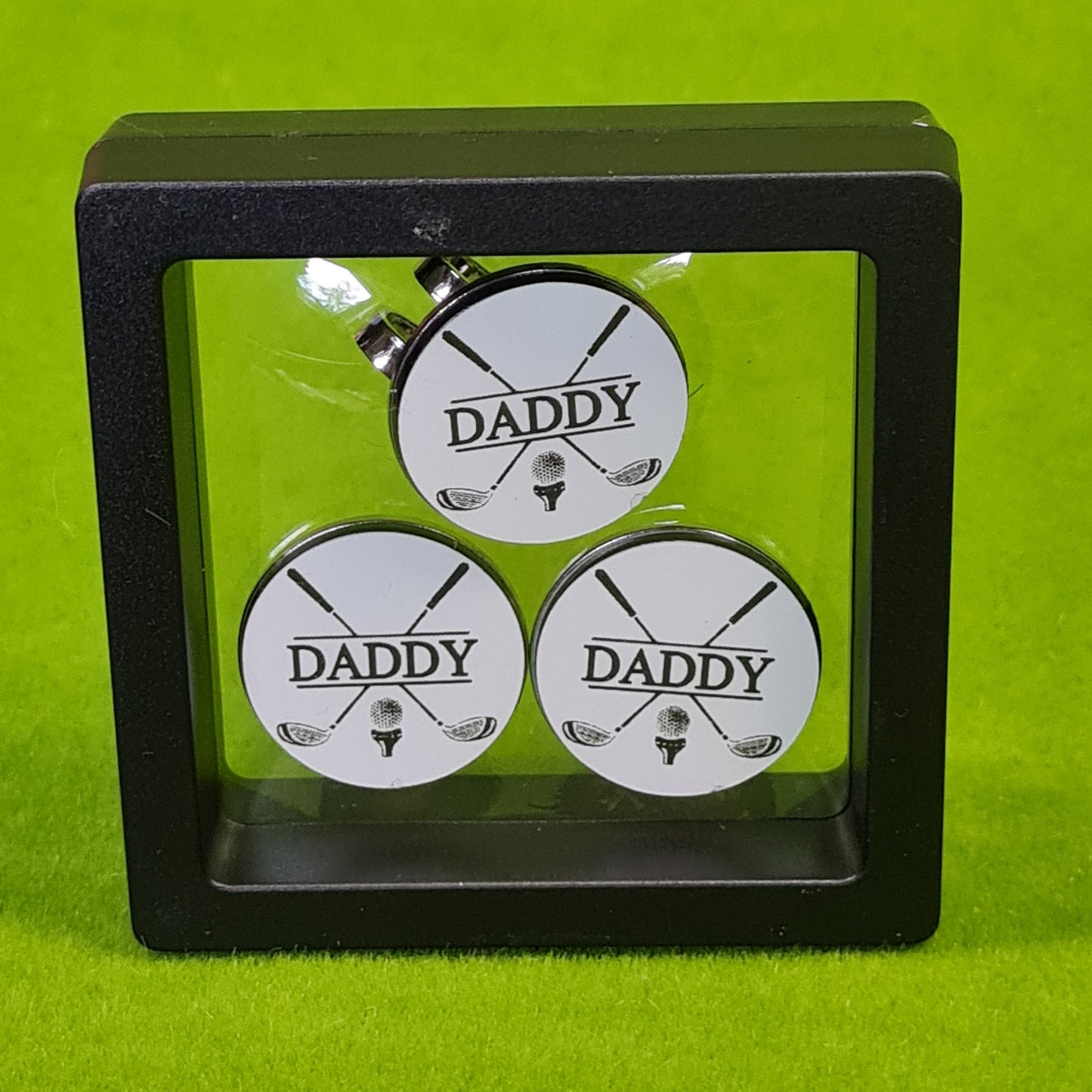 3 x 25mm Personalised Golf Ball Markers and Magnetic Hat Clip Father's Day Gift