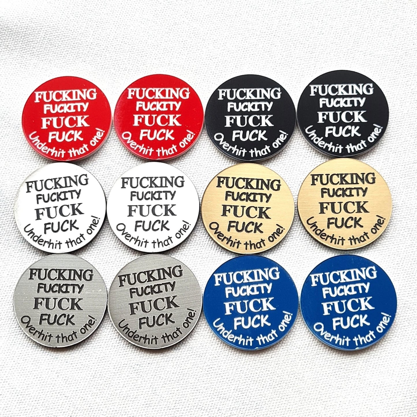 2 x Sweary Rude Humorous Golf Ball Markers Gift For Golfers Birthday Gift