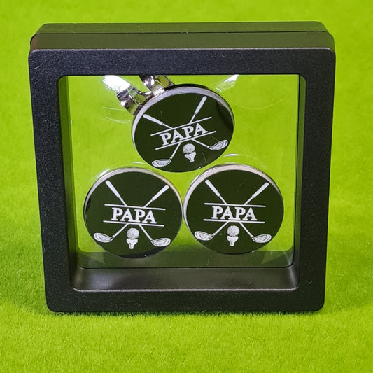 3 x 25mm Personalised Golf Ball Markers and Magnetic Hat Clip Father's Day Gift