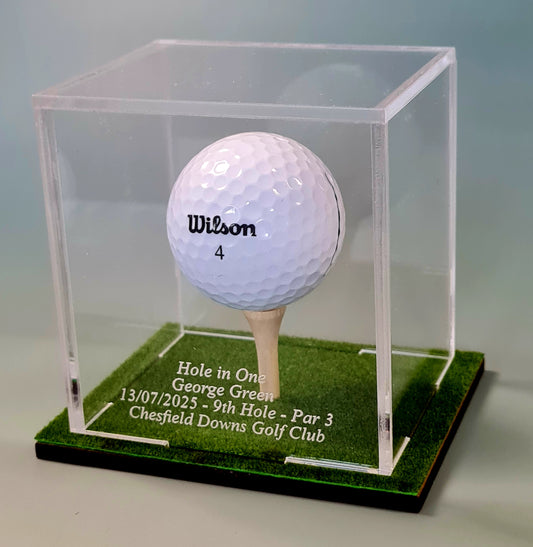Golf Ball Display Stand Personalised Base Case Hole in One - Eagle - Birdie -Par