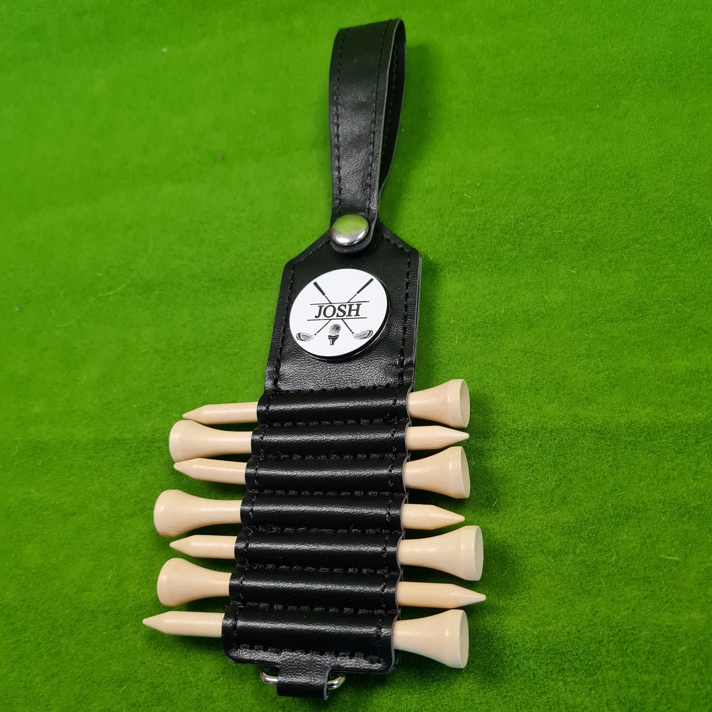 25mm Personalised Golf Ball Marker and Tee Holder with 7 Tees