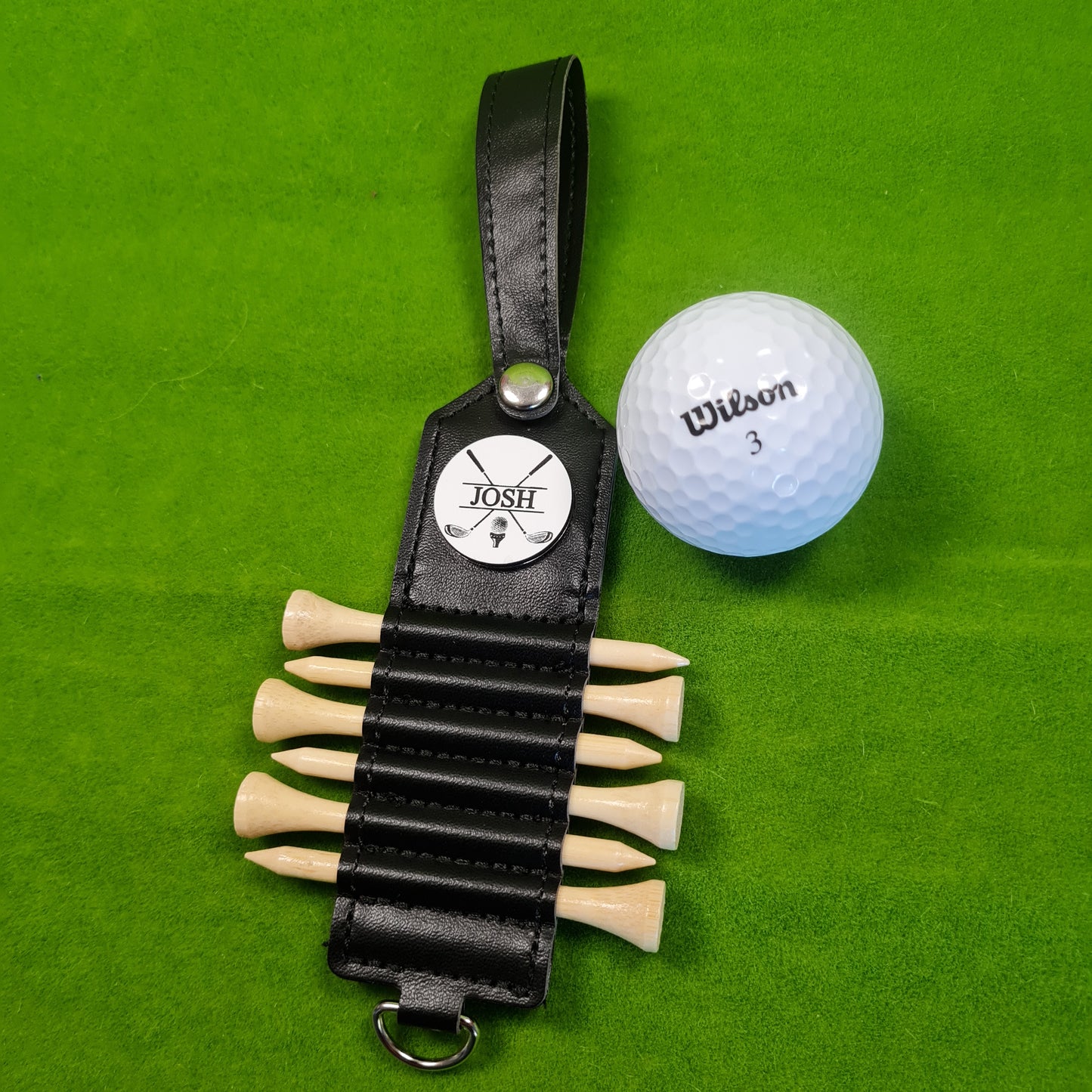 25mm Personalised Golf Ball Marker and Tee Holder with 7 Tees