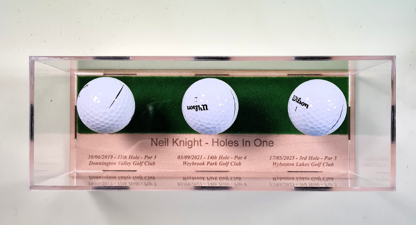 3 Golf Ball Display Stand Personalised Base Case Hole in One Club Champion Competition Prize Gift Nearest Pin Putting Longest Drive